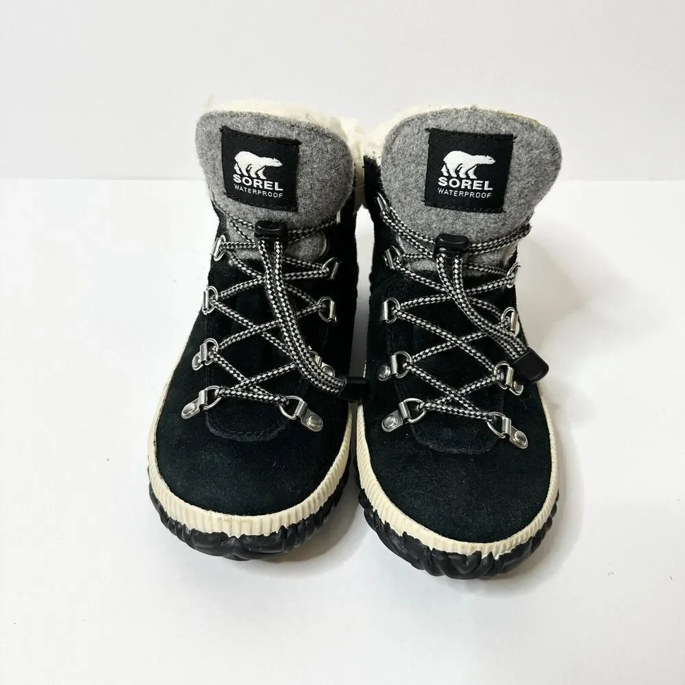 SOREL Boots Women 5 M Black Suede Shearling Rubber Sole Out N About Ankle NEW - Picture 5 of 8